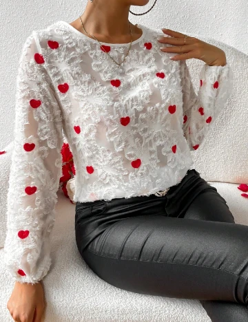 Bluza SHEIN, alb/rosu
