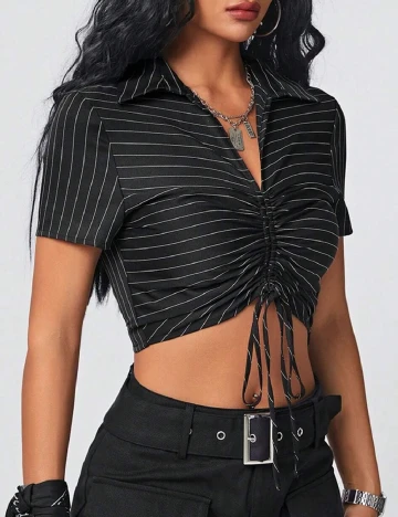 Top SHEIN, negru/alb Negru