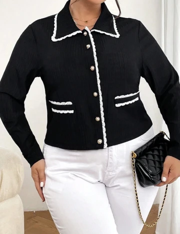 Bluza SHEIN CURVE, negru/alb Negru