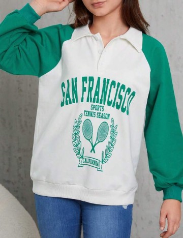 
						Bluza Shein Kids, alb/verde
