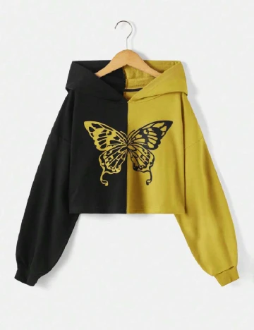 Hanorac Shein Kids, mustar/negru Negru