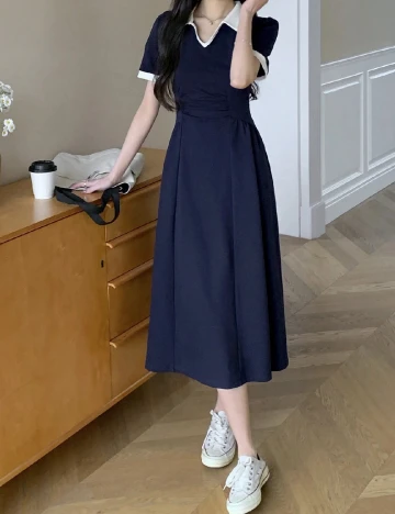 Rochie medie Dazy, bleumarin/alb Albastru