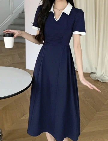 Rochie medie Dazy, bleumarin/alb Albastru