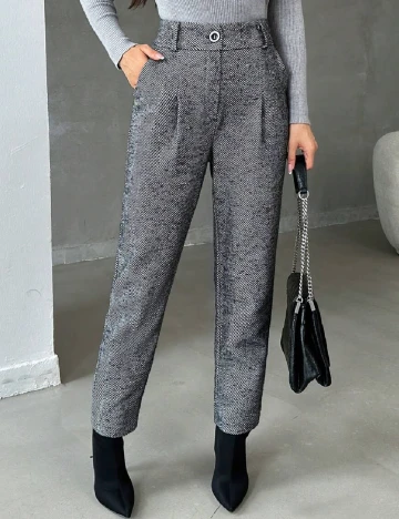 Pantaloni SHEIN, alb/negru Negru