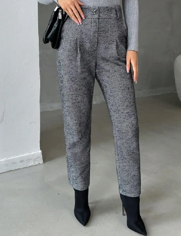 Pantaloni SHEIN, alb/negru Negru
