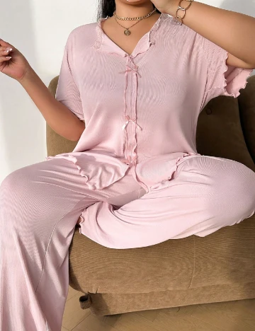 Pijama SHEIN CURVE, roz pudra Roz
