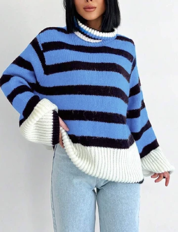 Pulover Oversize SHEIN, albastru Alb