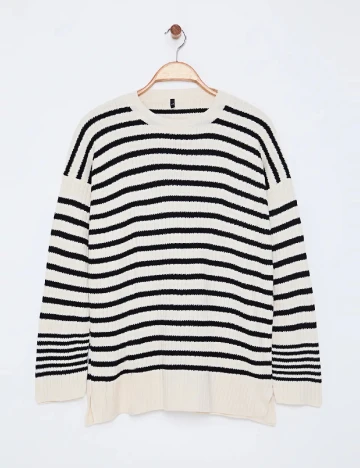 Pulover SHEIN, ecru/negru Alb