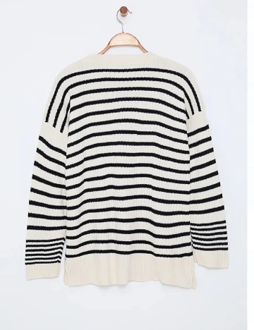 Pulover SHEIN, ecru/negru Alb