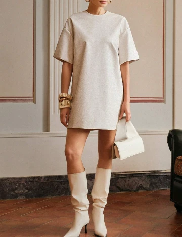 Rochie scurta Anewsta, ecru Alb