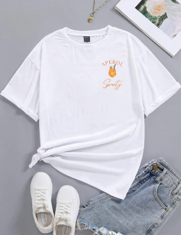 Tricou Oversize SHEIN, alb