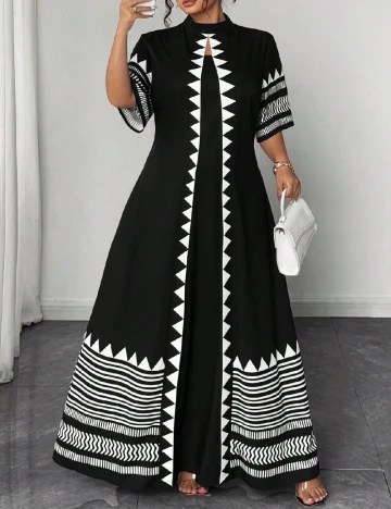 Rochie lunga SHEIN CURVE, negru/alb