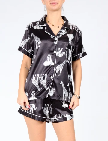 Pijama SHEIN, negru/alb Negru