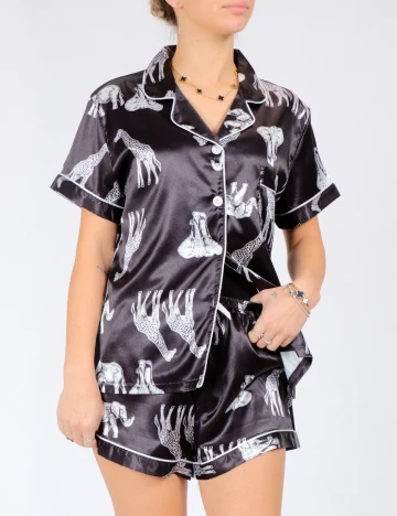 Pijama SHEIN, negru/alb Negru