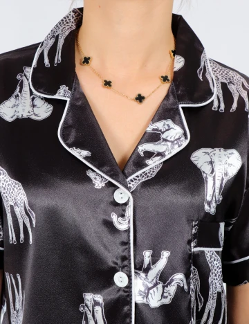 Pijama SHEIN, negru/alb Negru