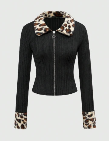 Bluza Romwe, animal print/negru Negru