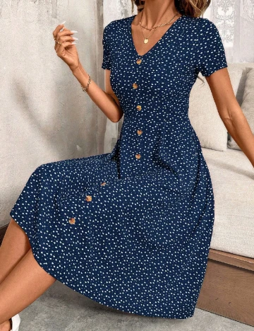 Rochie medie SHEIN, albastru/alb