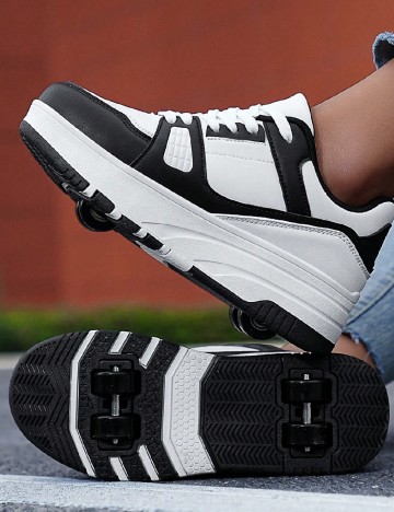 
						Adidasi cu role Shein Kids, alb/negru