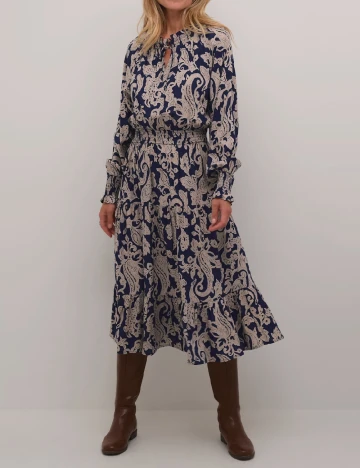 Rochie medie Cream, bej/bleumarin Crem