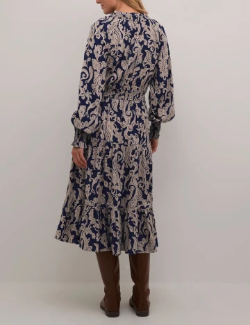 Rochie medie Cream, bej/bleumarin Crem