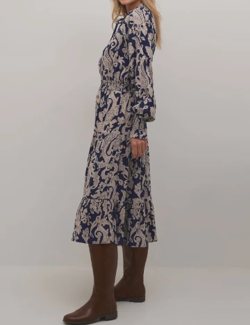 Rochie medie Cream, bej/bleumarin Crem