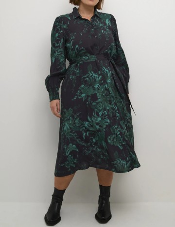 Rochie medie Kaffe Curve, negru/verde
