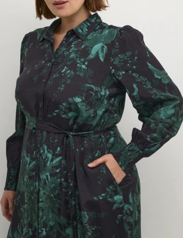 Rochie medie Kaffe Curve, negru/verde