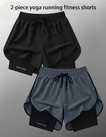 
						Pantaloni scurti 2 perechi SHEIN Plus Size Men, negru/gri