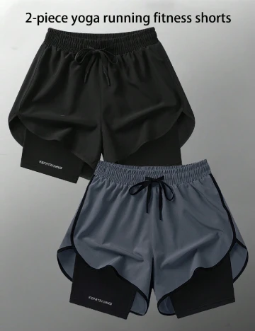 Pantaloni scurti 2 perechi SHEIN Plus Size Men, negru/gri Negru