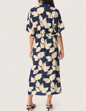 Rochie lunga Soaked In Luxury, bleumarin/crem