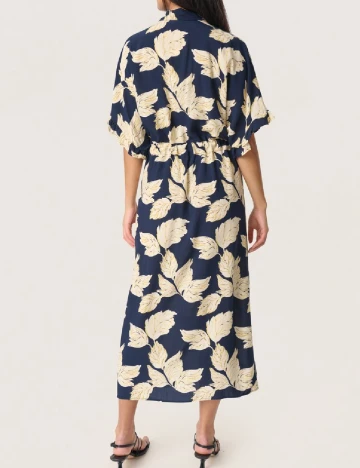 Rochie lunga Soaked In Luxury, bleumarin/crem