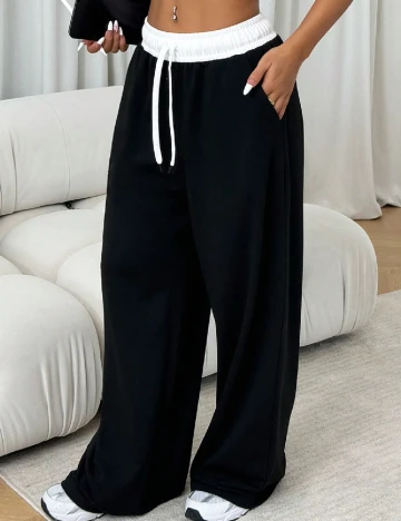 Pantaloni SHEIN, negru/alb Negru