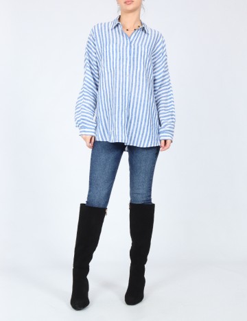 Camasa Oversize Massimo Dutti, alb/albastru