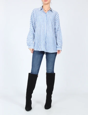 Camasa Oversize Massimo Dutti, alb/albastru