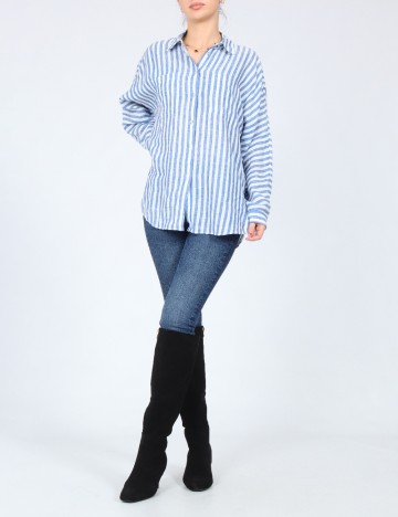 Camasa Oversize Massimo Dutti, alb/albastru