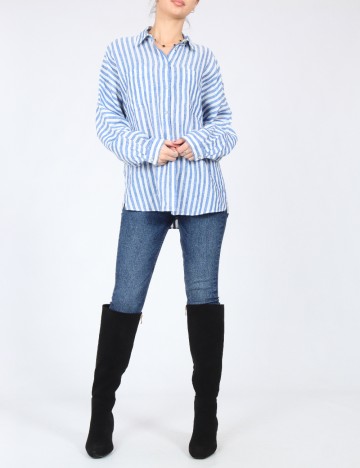 Camasa Oversize Massimo Dutti, alb/albastru