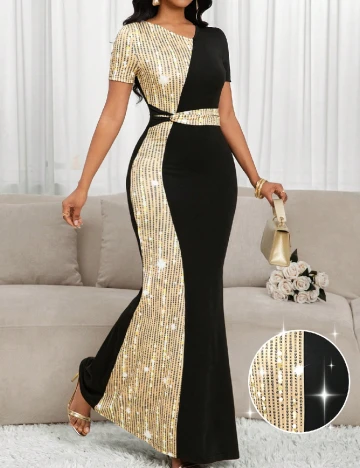 Rochie lunga SHEIN, negru/auriu