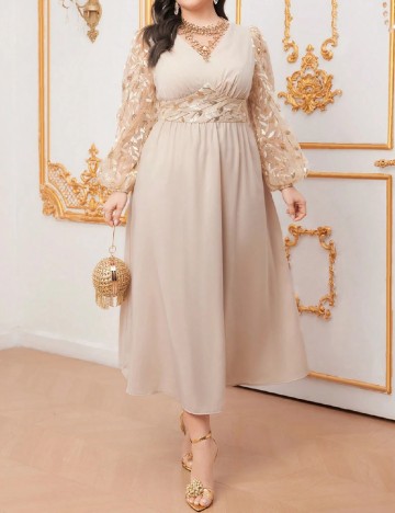 Rochie lunga SHEIN CURVE, crem/auriu