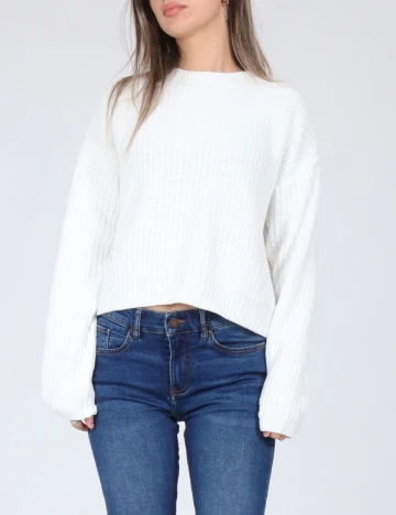 Pulover Bershka, alb Alb