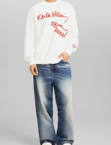 Bluza Bershka, alb Alb