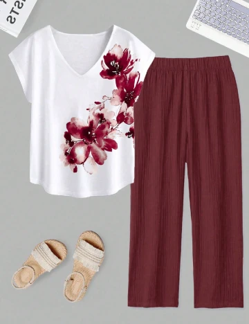 Compleu SHEIN CURVE, alb/visiniu