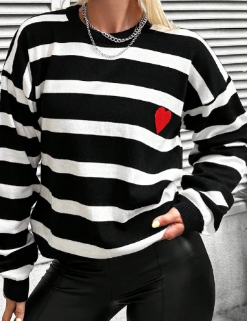 Bluza Oversize SHEIN, alb/negru