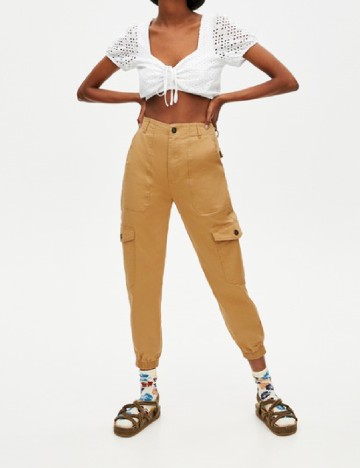 Pantaloni Pull&Bear, maro deschis