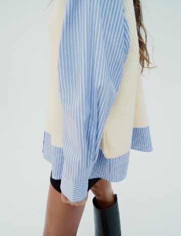 Bluza Oversize Zara, crem/albastru