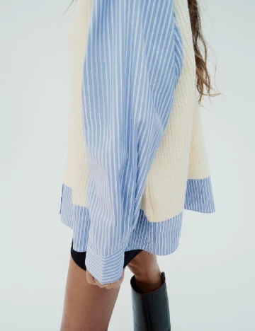 Bluza Oversize Zara, crem/albastru