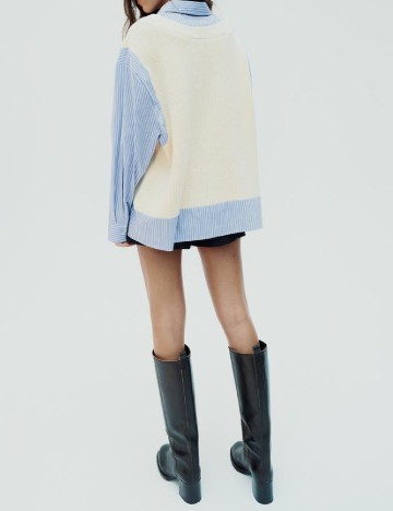 Bluza Oversize Zara, crem/albastru