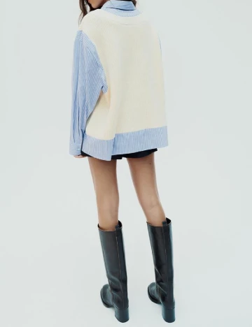Bluza Oversize Zara, crem/albastru