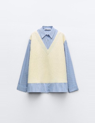 Bluza Oversize Zara, crem/albastru