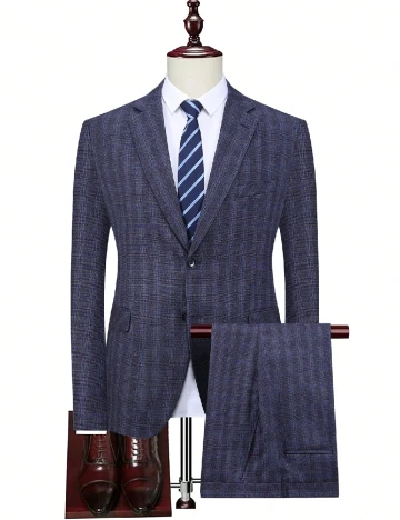 Costum SHEIN Plus Size Men, bleumarin Albastru