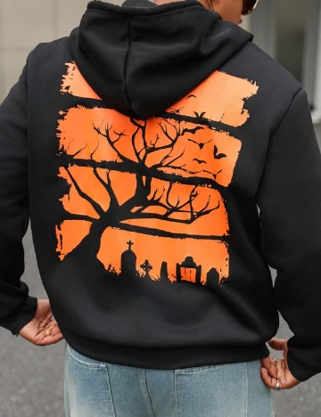 Hanorac SHEIN Plus Size Men, negru Negru